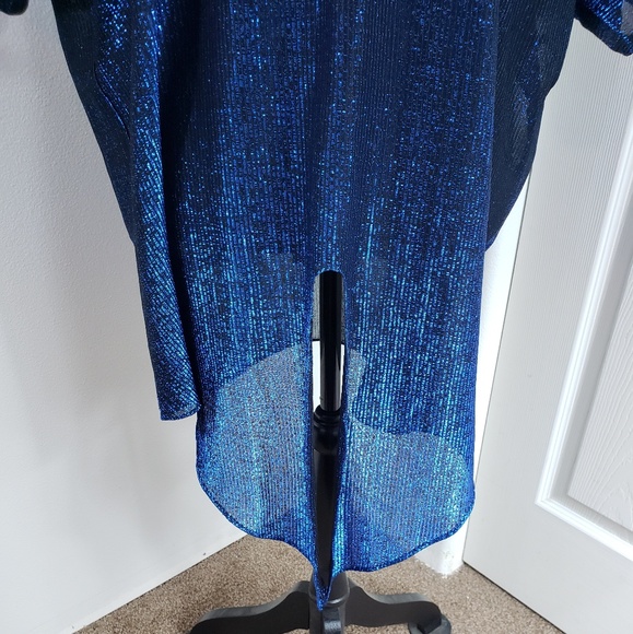 Vintage Black Blue Sparkle Tie Front Blouse sz L - Picture 7 of 8